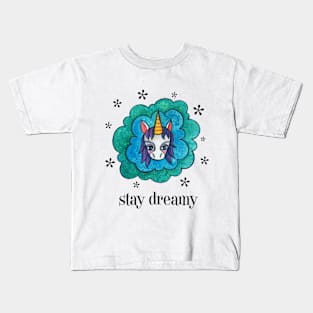 Stay Dreamy: Cute Unicorn Drawing Watercolor Illustration Kids T-Shirt